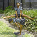 Metal craft garden decoration boy and girl sculptures bronze children statue